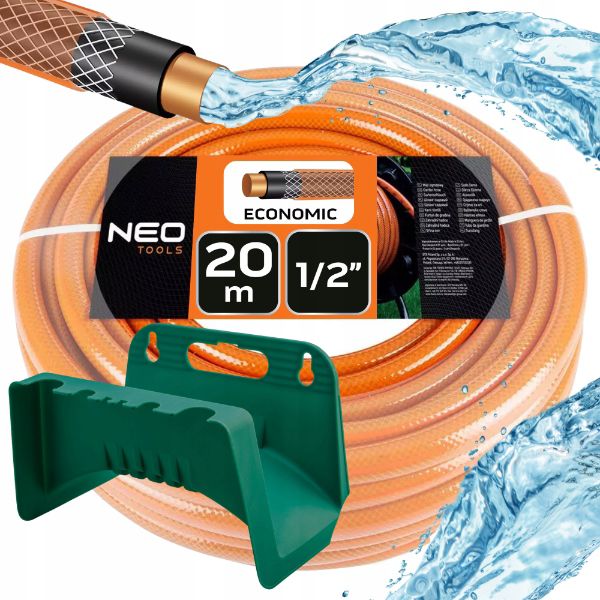 Wąż ogrodowy 4-warstwowy z wieszakiem ściennym na wąż ogrodowy, 20 m, 1/2", 1 kpl.