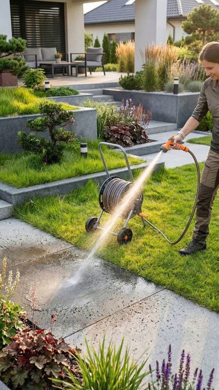 Wąż ogrodowy nawinięty na bębnie z pistoletem zraszającym i złączkami NEO TOOLS  30m 1/2" 1 kpl