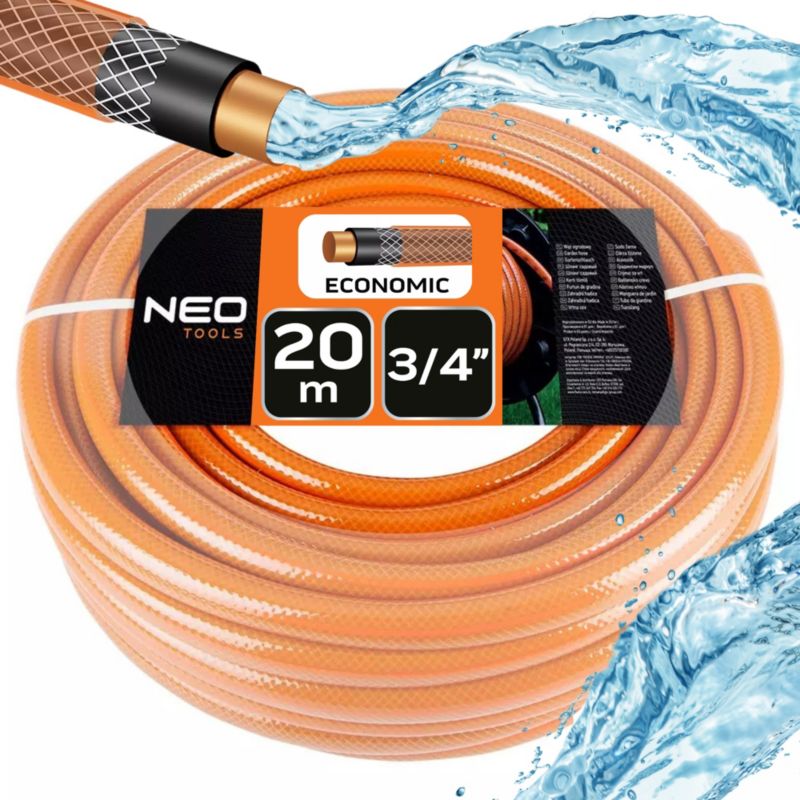 Wąż ogrodowy ze zraszaczem prostym, złączkami i przyłączem do kranu NEO TOOLS, 20 m, 3/4", 1 kpl.