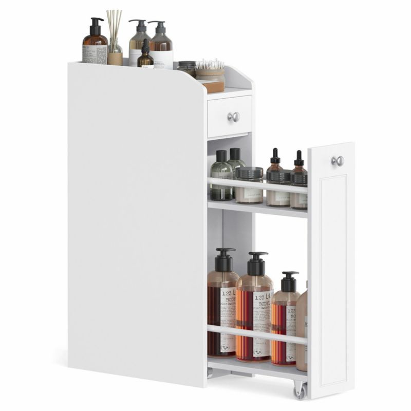 Wąska szafka łazienkowa VASAGLE 2 szuflady MDF Songmics biała 70x18x40 cm 1 szt.