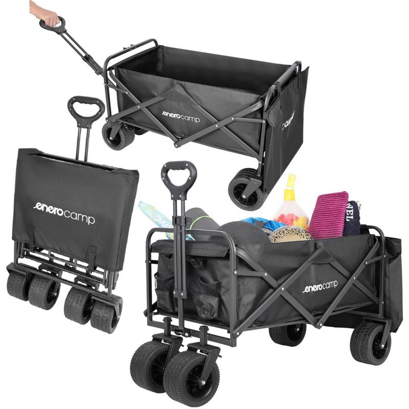 Wózek Enero Camp turystyczno- plażowy Deluxe składany 90X57X73-96cm z uchwytem czarny 1szt.