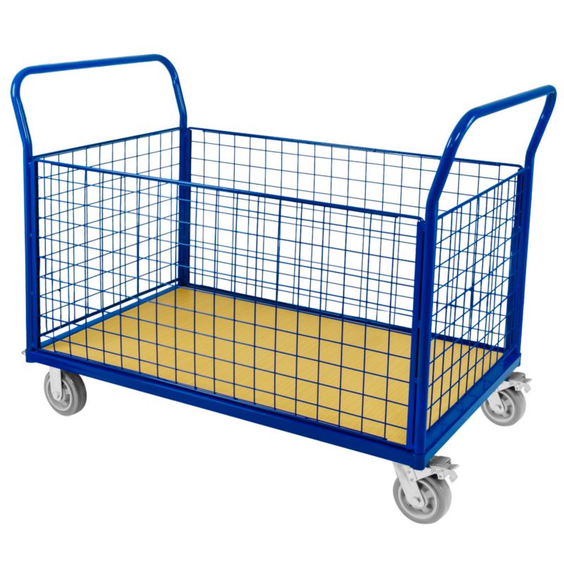Wózek platformowy magazynowy transportowy Forkberg cztery burty siatkowane 110x70x99cm nośność 500kg niebieski 1szt.