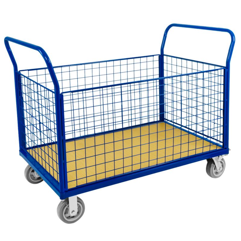 Wózek platformowy magazynowy transportowy Forkberg cztery burty siatkowane 110x70x99cm nośność 500kg niebieski 1szt.