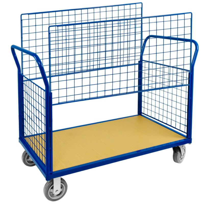 Wózek platformowy magazynowy transportowy Forkberg cztery burty siatkowane 110x70x99cm nośność 500kg niebieski 1szt.