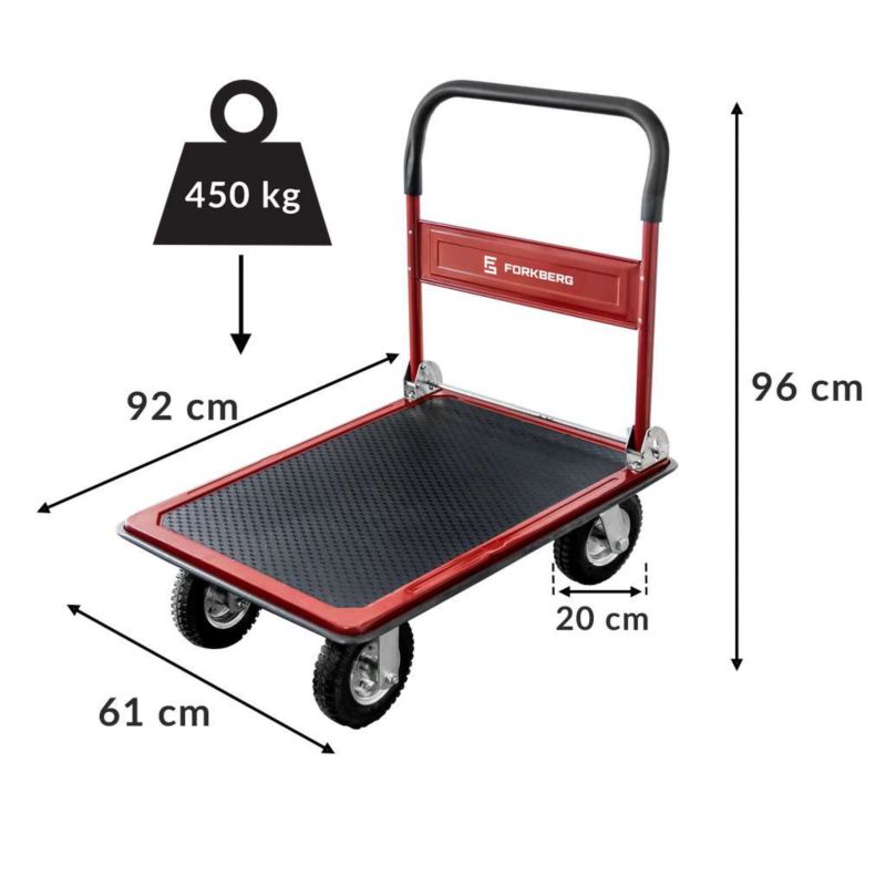 Wózek platformowy magazynowy transportowy Forkberg koła pneumatyczne 450kg 1szt.
