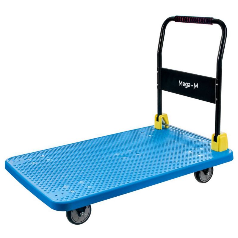 Wózek platformowy magazynowy transportowy Mega-M składany udźwig 500kg niebieski 1szt.