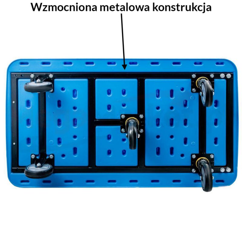 Wózek platformowy magazynowy transportowy Mega-M składany udźwig 500kg niebieski 1szt.