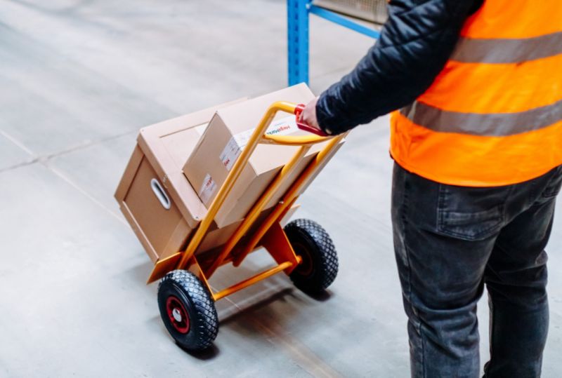 Wózek transportowy magazynowy młynarka Mega-M wklęsły z rozkładaną platformą 200kg żółty 1szt.