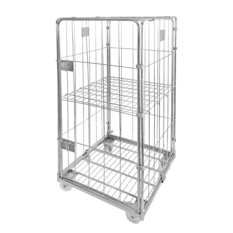 Wózek transportowy siatkowy ocynkowany Mega-M Universal rollkontener trzy ściany + drzwi zamykane, jedna półka, sufit 500kg 1szt.