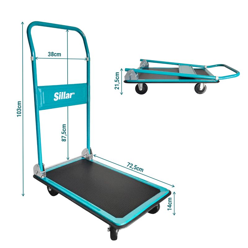 Wózek transportowy, Sillar, do 150 kg, składany, solidna konstrukcja, pokrycie PVC, 2 skrętne koła, składany uchwyt, 103x73x47cm