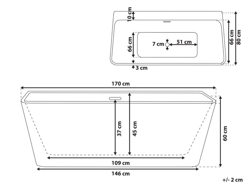Wanna 170 x 80 cm czarna Hassel 1 szt.