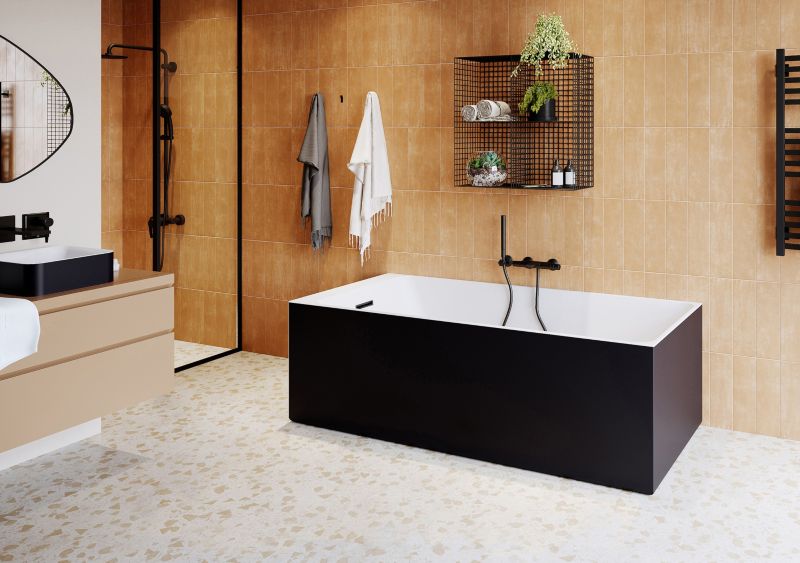 Wanna akrylowa GoodHome Bakor 170 x 75 cm prostokątna czarna / biała