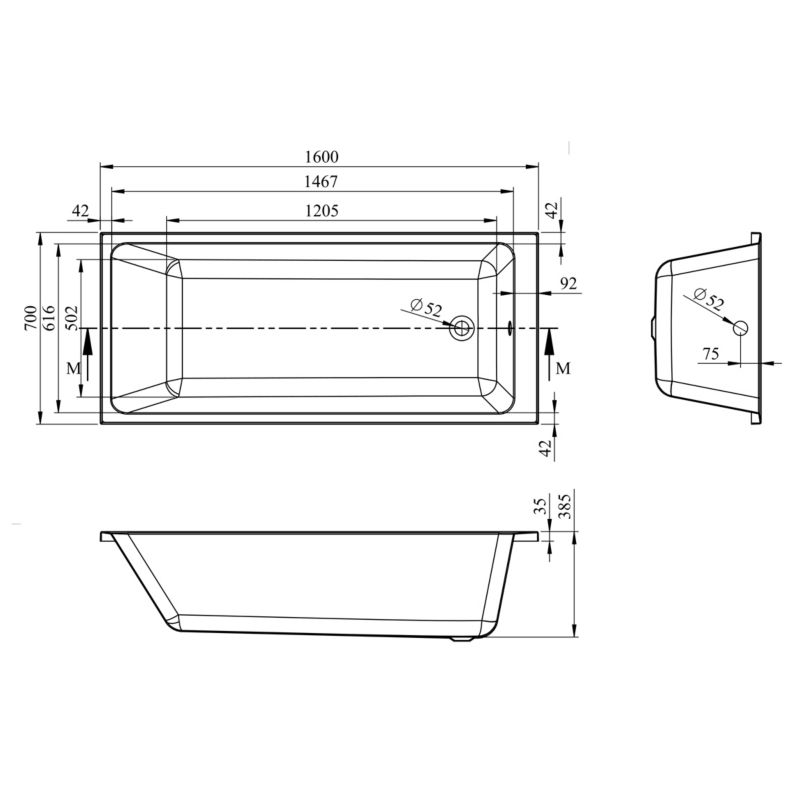 Wanna akrylowa GoodHome Teesta 160 x 70 cm biała