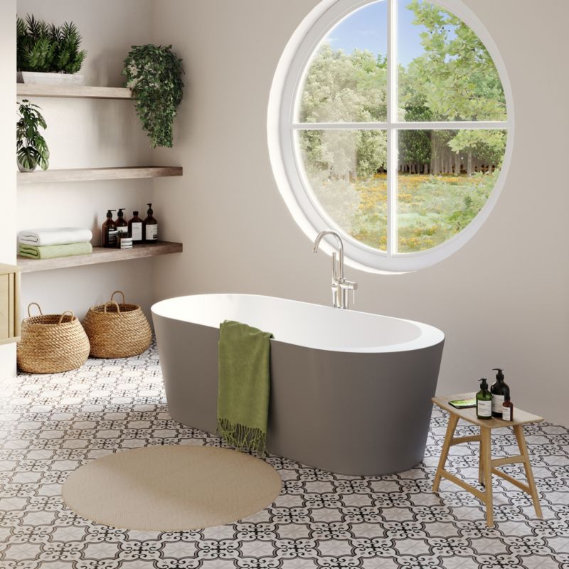 Wanna akrylowa wolnostojąca GoodHome Huron 150 x 75 cm owalna szara / biała