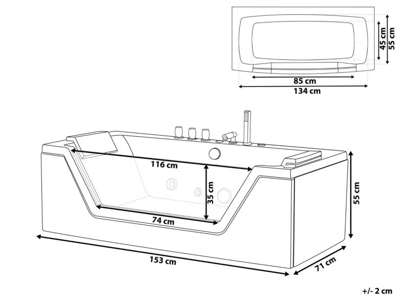 Wanna LED z hydromasażem 153 cm biała Samana 1 szt.