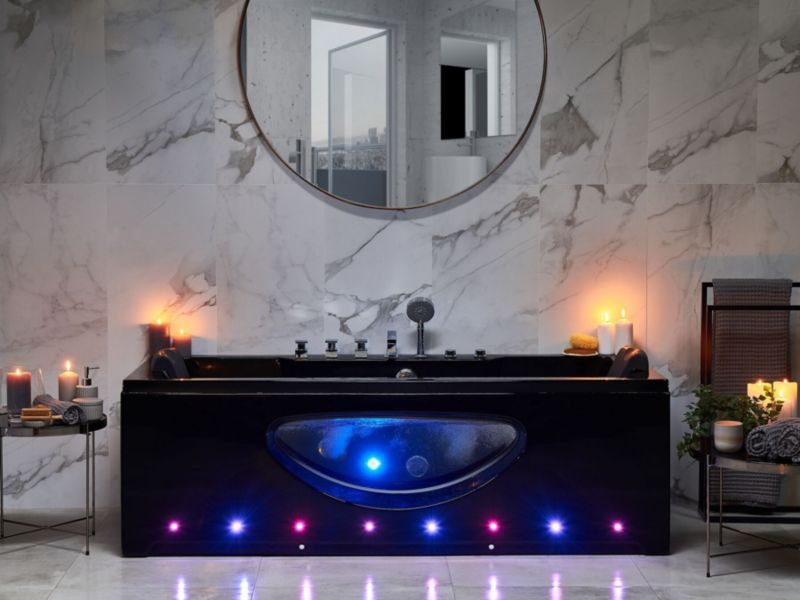 Wanna LED z hydromasażem 170 x 80 cm czarna Hawes 1 szt.