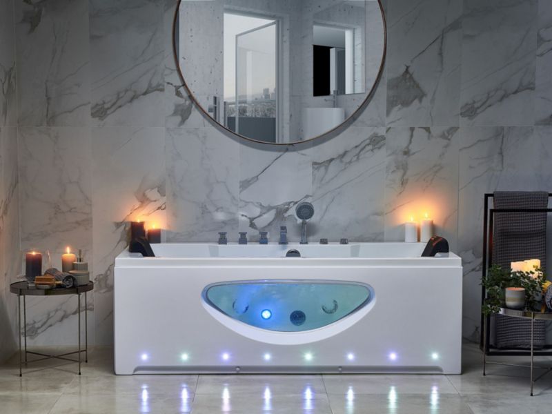 Wanna LED z hydromasażem 180 x 80 cm biała Hawes 1 szt.
