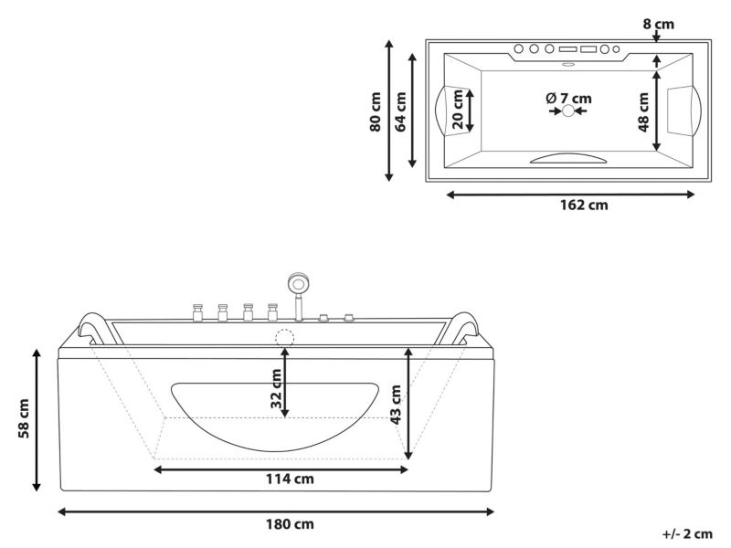 Wanna LED z hydromasażem 180 x 80 cm czarna Hawes 1 szt.