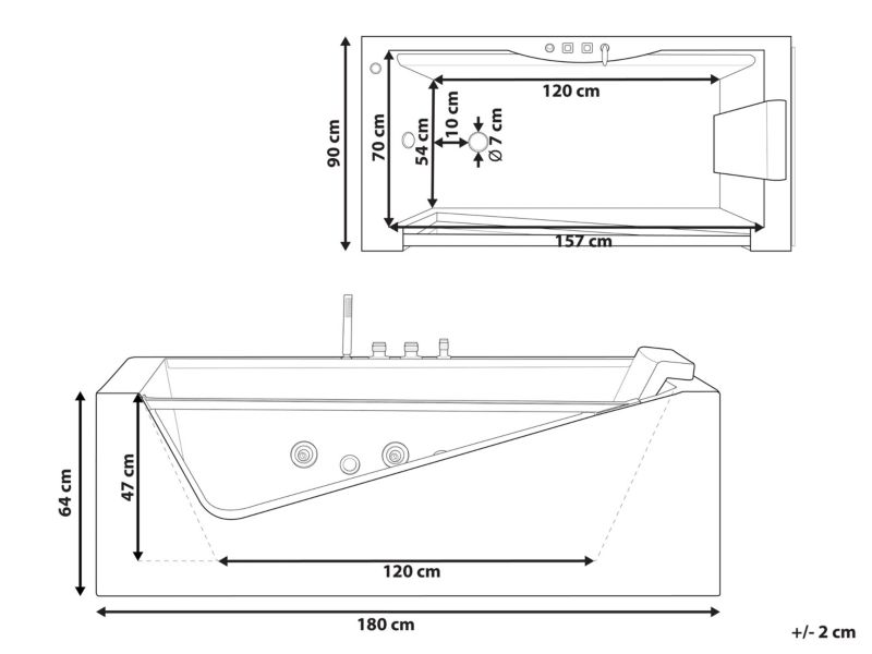 Wanna LED z hydromasażem 180 x 90 cm biała Marquis 1 szt.