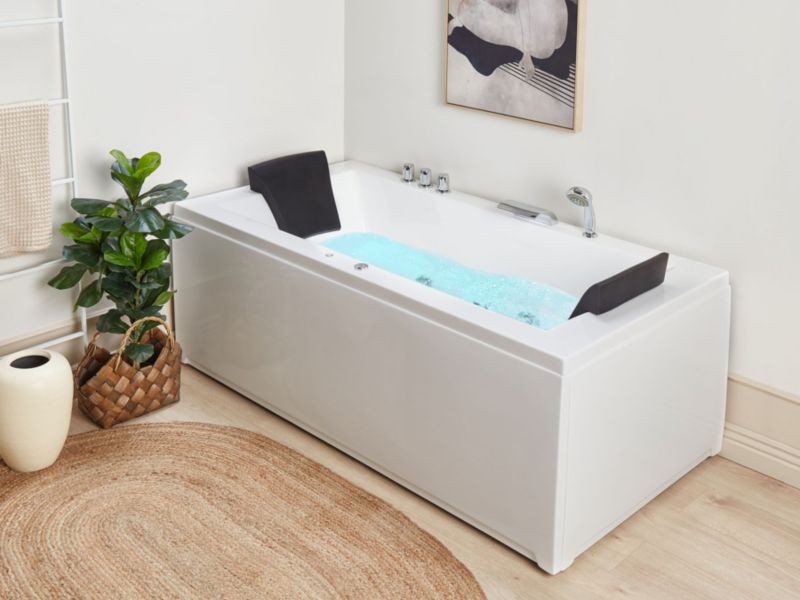 Wanna narożna LED prawa z hydromasażem 183 x 90 cm biała Varadero 1 szt.
