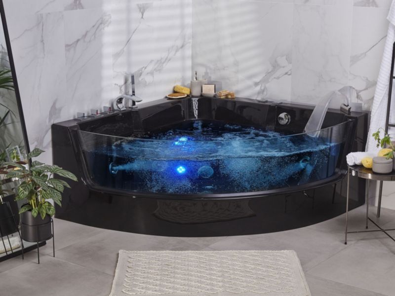 Wanna narożna LED z hydromasażem 190 x 135 cm czarna Marina 1 szt.