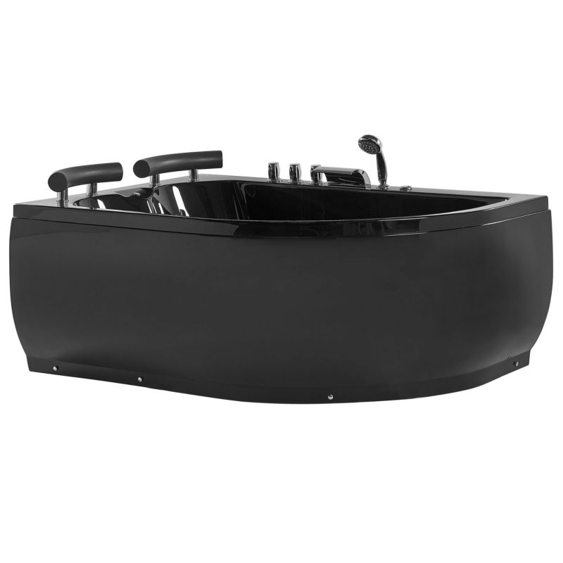 Wanna narożna z hydromasażem LED Paradiso Prawostronny 158 x 113 cm Czarny 1 szt.
