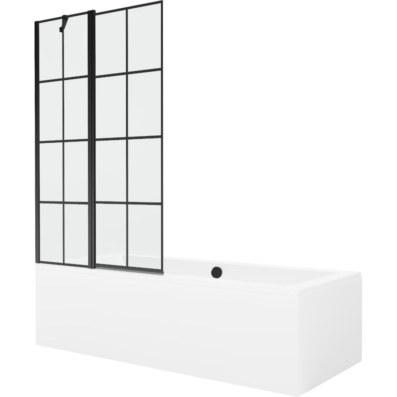 Wanna prostokątna Mexen Cube 170 x 80 cm z obudową i parawanem 1-skrzydłowym 100 cm czarny wzór 1 szt.