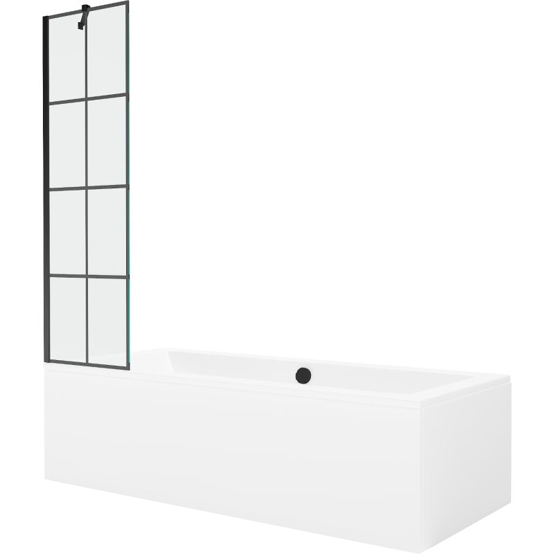 Wanna prostokątna Mexen Cube 170 x 80 cm z obudową i parawanem 1-skrzydłowym 50 cm czarny wzór 1 szt.