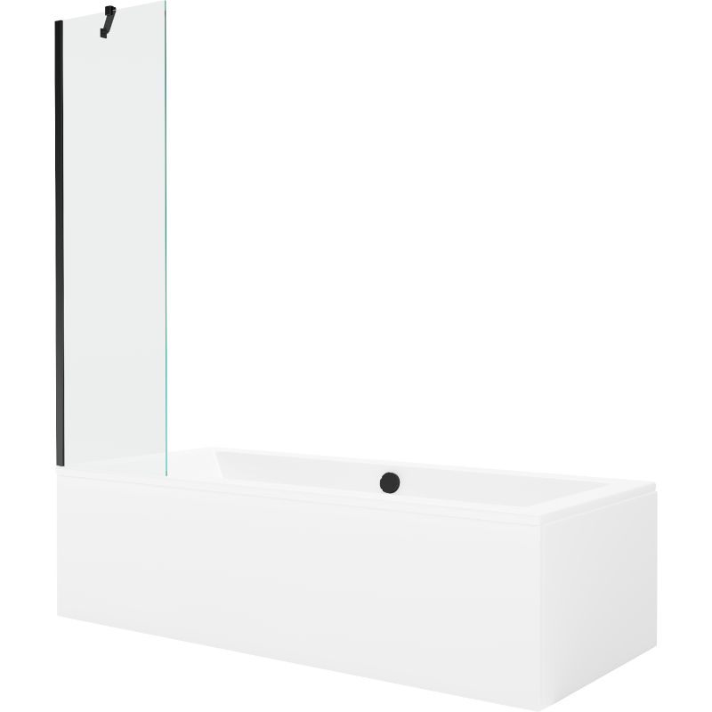 Wanna prostokątna Mexen Cube 170 x 80 cm z obudową i parawanem 1-skrzydłowym 50 cm transparent czarny 1 kpl.