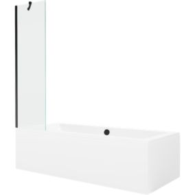 Wanna prostokątna Mexen Cube 170 x 80 cm z obudową i parawanem 1-skrzydłowym 50 cm transparent czarny 1 kpl.