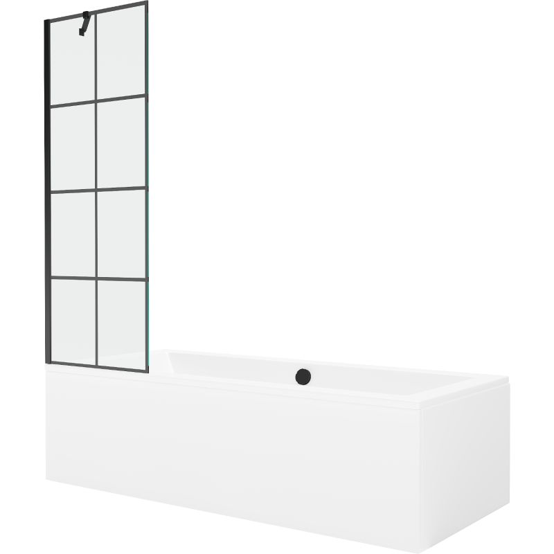 Wanna prostokątna Mexen Cube 170 x 80 cm z obudową i parawanem 1-skrzydłowym 60 cm czarny wzór 1 szt.