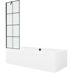 Wanna prostokątna Mexen Cube 170 x 80 cm z obudową i parawanem 1-skrzydłowym 60 cm czarny wzór 1 szt.