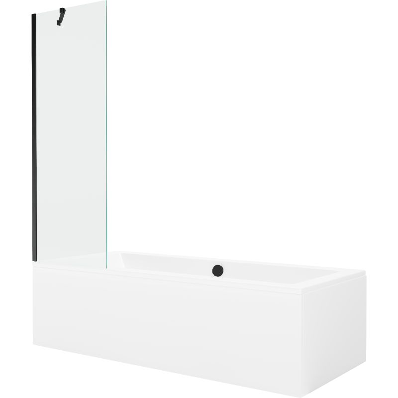 Wanna prostokątna Mexen Cube 170 x 80 cm z obudową i parawanem 1-skrzydłowym 60 cm transparent czarny 1 kpl.