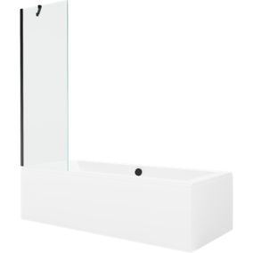 Wanna prostokątna Mexen Cube 170 x 80 cm z obudową i parawanem 1-skrzydłowym 60 cm transparent czarny 1 kpl.