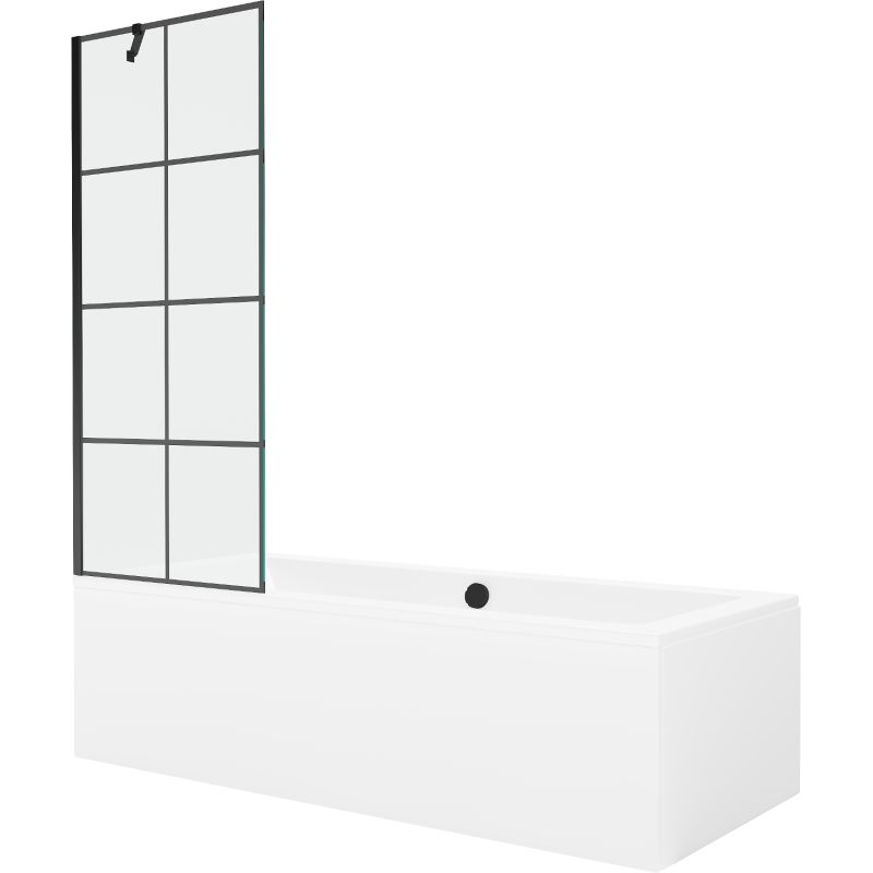 Wanna prostokątna Mexen Cube 170 x 80 cm z obudową i parawanem 1-skrzydłowym 70 cm czarny wzór  550517080X9507007077 1 szt.