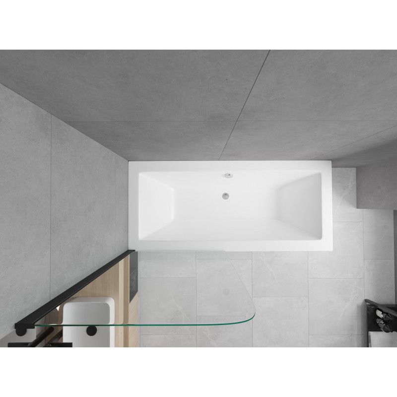 Wanna prostokątna Mexen Cube 170 x 80 cm z obudową i parawanem 1-skrzydłowym 70 cm transparent czarny 1 szt.
