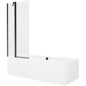 Wanna prostokątna Mexen Cube 170 x 80 cm z obudową i parawanem 1-skrzydłowym 80 cm transparent czarny 1 szt.