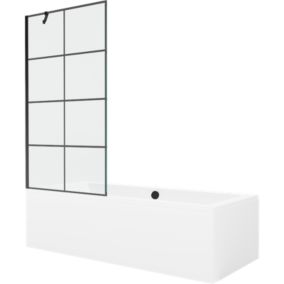 Wanna prostokątna Mexen Cube 170 x 80 cm z obudową i parawanem 1-skrzydłowym 90 cm czarny wzór 1 szt.