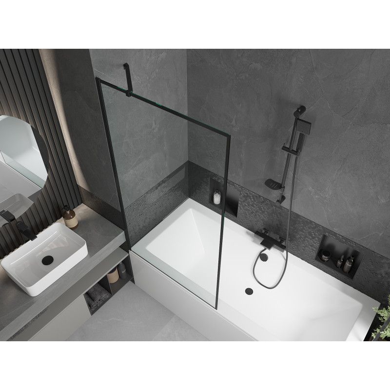Wanna prostokątna Mexen Cube 170 x 80 cm z obudową i parawanem 1-skrzydłowym 90 cm czarny wzór  550517080X9509007070 1 szt.