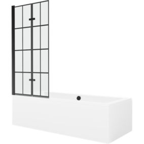 Wanna prostokątna Mexen Cube 170 x 80 cm z obudową i parawanem 2-skrzydłowym 80 cm czarny wzór 1 kpl.