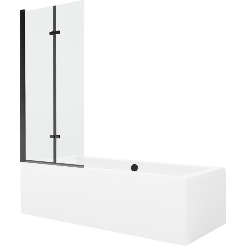Wanna prostokątna Mexen Cube 170 x 80 cm z obudową i parawanem 2-skrzydłowym 80 cm transparent czarny 1 kpl.