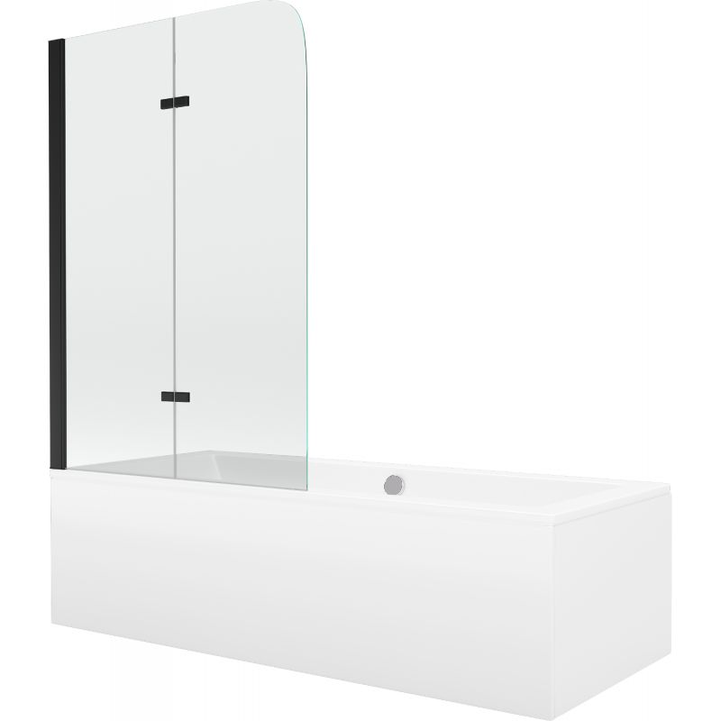Wanna prostokątna Mexen Cube 170 x 80 cm z obudową i parawanem 2-skrzydłowym 80 cm transparent czarny 1 kpl.