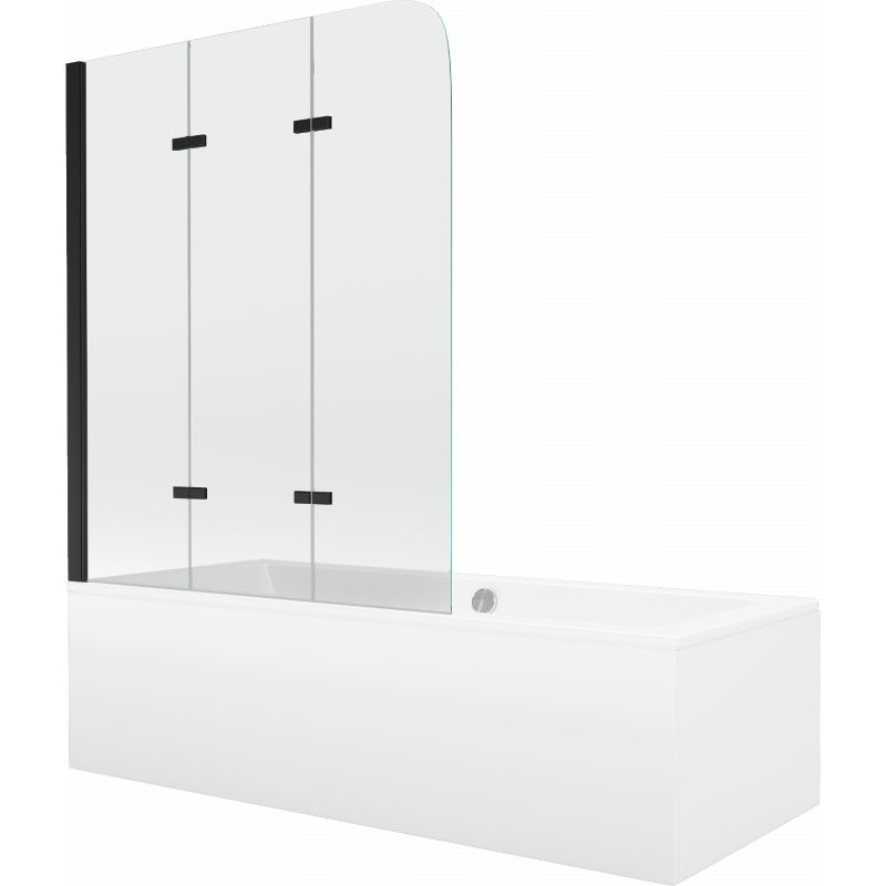 Wanna prostokątna Mexen Cube 170 x 80 cm z obudową i parawanem 3-skrzydłowym 120 cm transparent czarny 1 kpl.