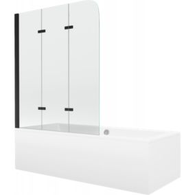 Wanna prostokątna Mexen Cube 170 x 80 cm z obudową i parawanem 3-skrzydłowym 120 cm transparent czarny 1 kpl.