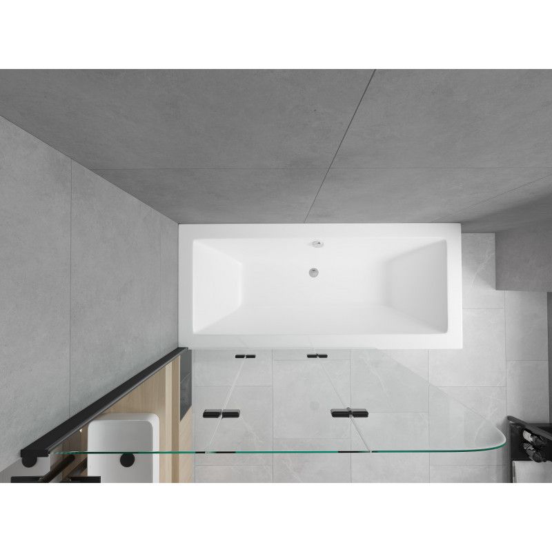Wanna prostokątna Mexen Cube 170 x 80 cm z obudową i parawanem 3-skrzydłowym 120 cm transparent czarny 1 kpl.