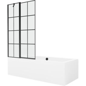 Wanna prostokątna Mexen Cube 180 x 80 cm z obudową i parawanem 1-skrzydłowym 100 cm czarny wzór 1 szt.