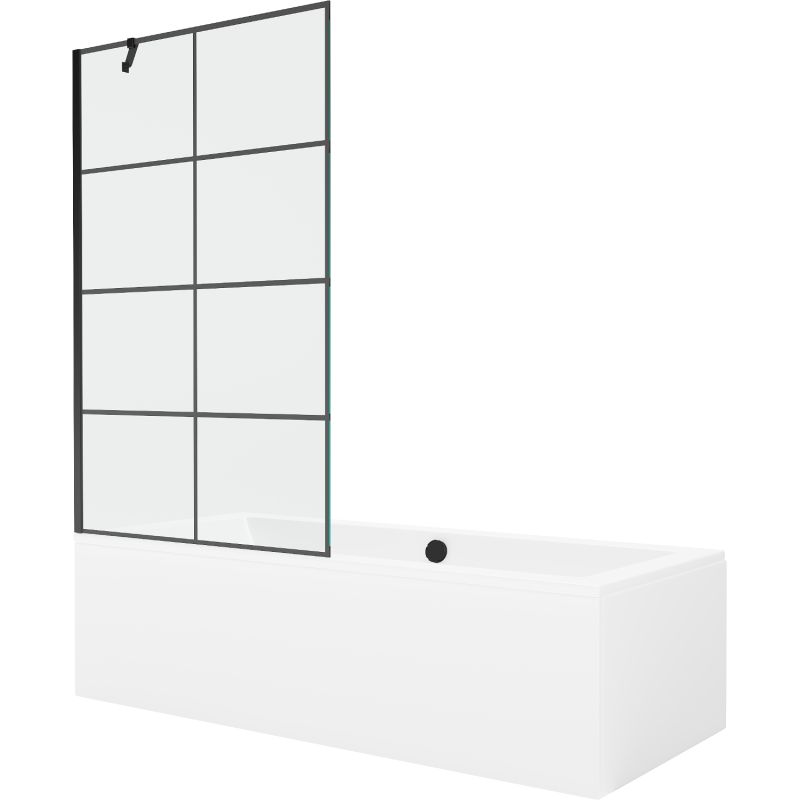 Wanna prostokątna Mexen Cube 180 x 80 cm z obudową i parawanem 1-skrzydłowym 100 cm czarny wzór  550518080X9510007077 1 szt.