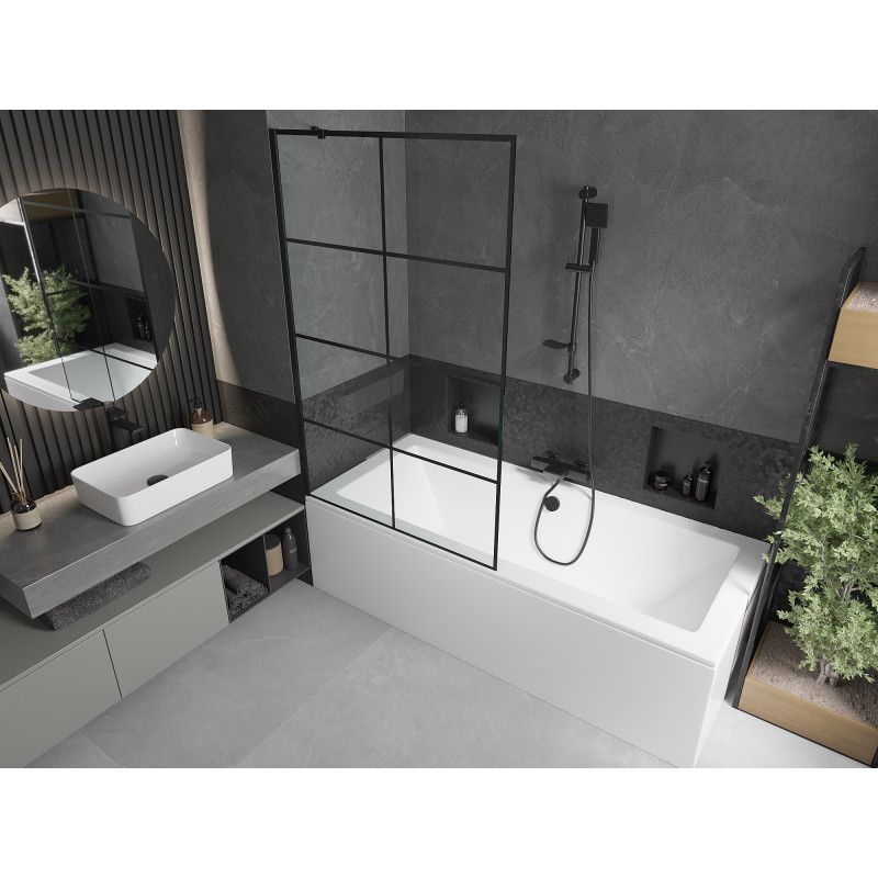 Wanna prostokątna Mexen Cube 180 x 80 cm z obudową i parawanem 1-skrzydłowym 100 cm czarny wzór  550518080X9510007077 1 szt.