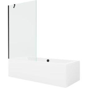 Wanna prostokątna Mexen Cube 180 x 80 cm z obudową i parawanem 1-skrzydłowym 100 cm transparent czarny 1 kpl.