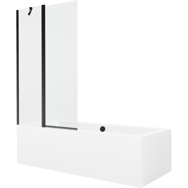Wanna prostokątna Mexen Cube 180 x 80 cm z obudową i parawanem 1-skrzydłowym 100 cm transparent czarny 1 szt.